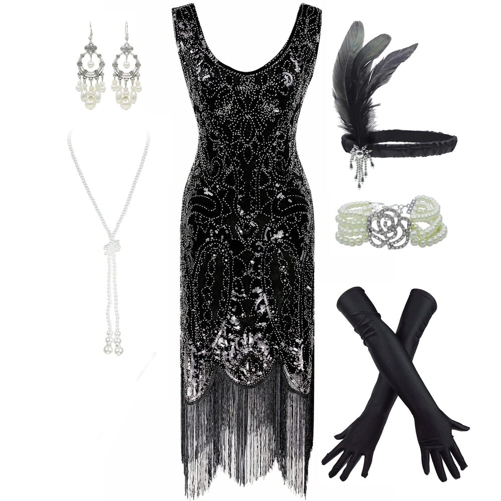 3312 Women's 1920s Flapper Fringe Beaded Great Gatsby Party